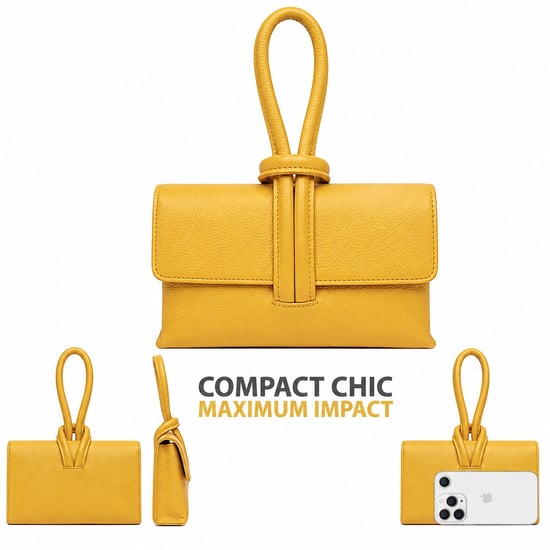 Women’s Italian Leather Clutch Bag, Convertible Crossbody Shoulder Wristlet Purse in Yellow - Image 3