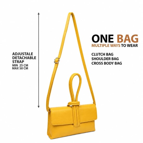 Women’s Italian Leather Clutch Bag, Convertible Crossbody Shoulder Wristlet Purse in Yellow - Image 4