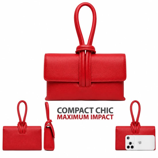 Women’s Italian Leather Clutch Bag, Convertible Crossbody Shoulder Wristlet Purse in Red - Image 3