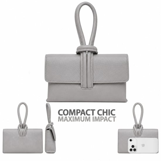 Women’s Italian Leather Clutch Bag, Convertible Crossbody Shoulder Wristlet Purse in Light Grey - Image 3