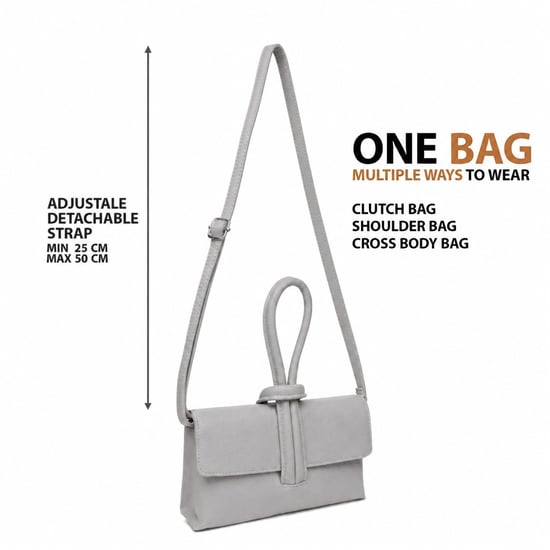 Women’s Italian Leather Clutch Bag, Convertible Crossbody Shoulder Wristlet Purse in Light Grey - Image 4