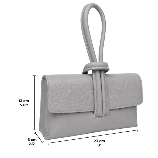Women’s Italian Leather Clutch Bag, Convertible Crossbody Shoulder Wristlet Purse in Light Grey - Image 5