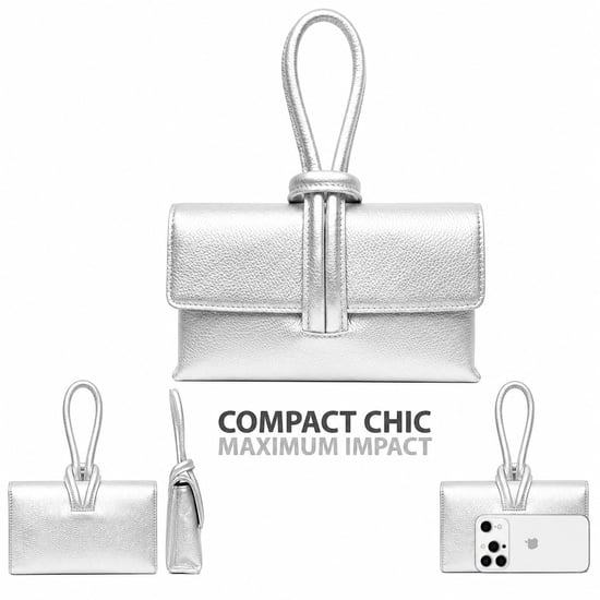 Women’s Italian Leather Clutch Bag, Convertible Crossbody Shoulder Wristlet Purse in Silver - Image 3