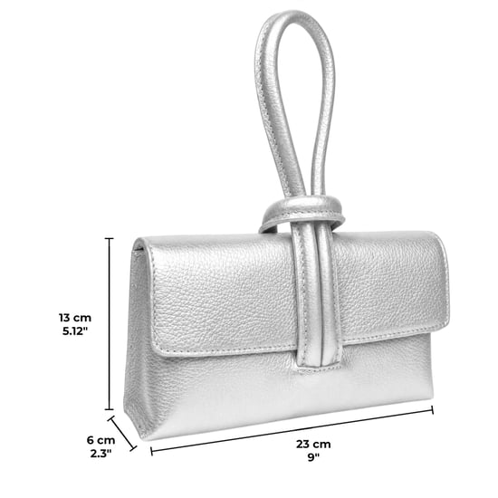Women’s Italian Leather Clutch Bag, Convertible Crossbody Shoulder Wristlet Purse in Silver - Image 5