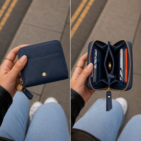 Women’s Small RFID Zip Around Purse, Card Coin Wallet in Navy - Image 2