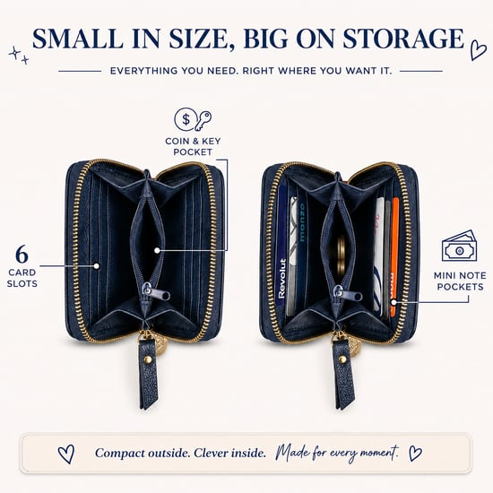 Women’s Small RFID Zip Around Purse, Card Coin Wallet in Navy - Image 4