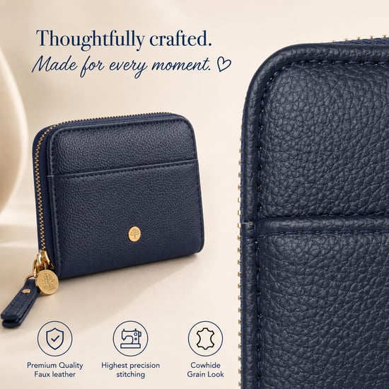 Women’s Small RFID Zip Around Purse, Card Coin Wallet in Navy - Image 5