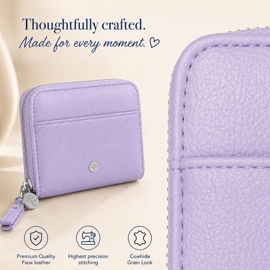 Women’s Small RFID Zip Around Purse, Card Coin Wallet in Purple - Image 5