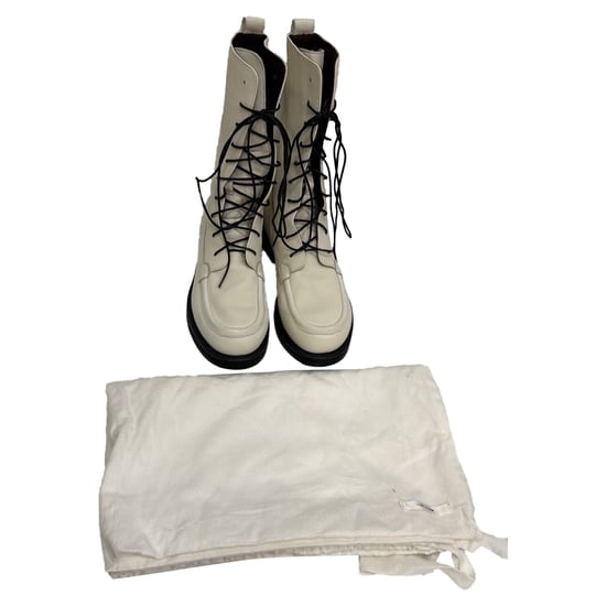 The Row Patty Lace-up Combat Boots in White Leather - Image 2