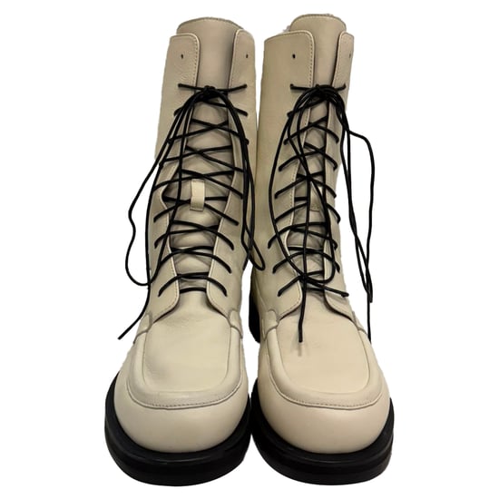 The Row Patty Lace-up Combat Boots in White Leather - Image 3