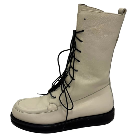 The Row Patty Lace-up Combat Boots in White Leather - Image 4