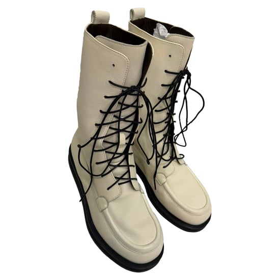 The Row Patty Lace-up Combat Boots in White Leather - Image 6