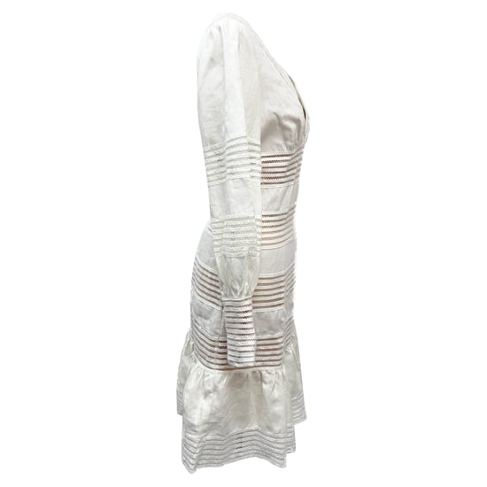 Zimmermann Crochet Trimmed Mini Dress in White Linen - Image 2