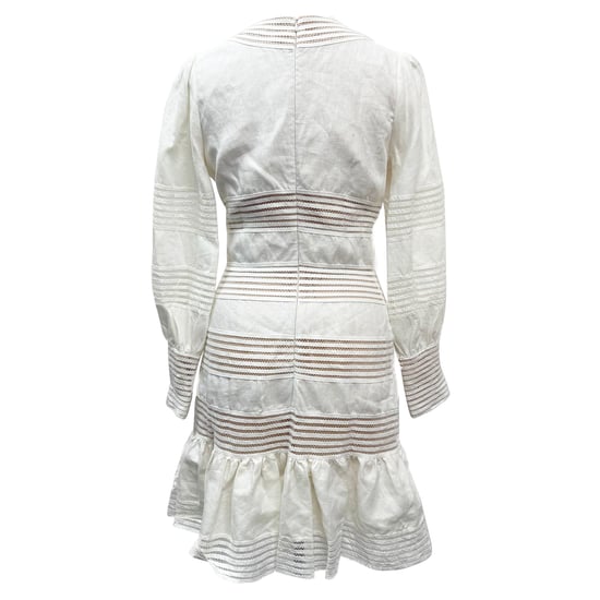 Zimmermann Crochet Trimmed Mini Dress in White Linen - Image 3