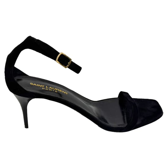 Saint Laurent Lexi 65 Ankle Strap Sandal Heels in Black Suede - Image 1