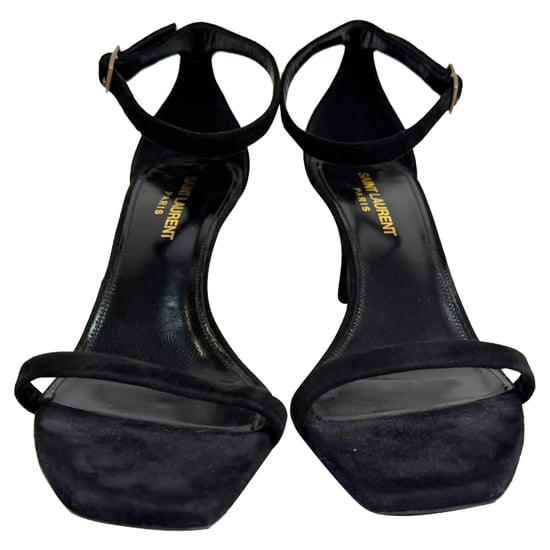 Saint Laurent Lexi 65 Ankle Strap Sandal Heels in Black Suede - Image 2