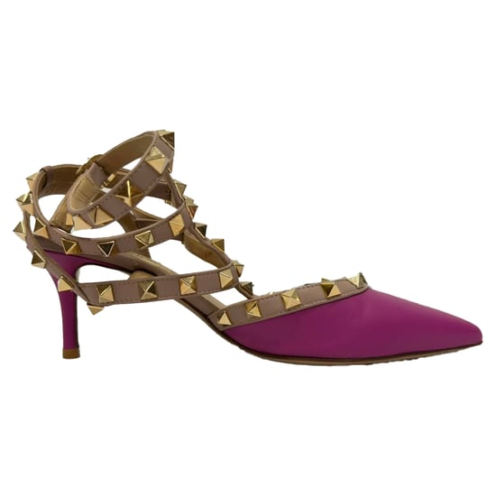 Valentino Rockstud Sandals in Pink and Beige Leather - Image 1