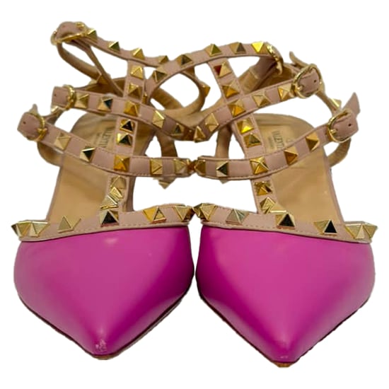 Valentino Rockstud Sandals in Pink and Beige Leather - Image 2
