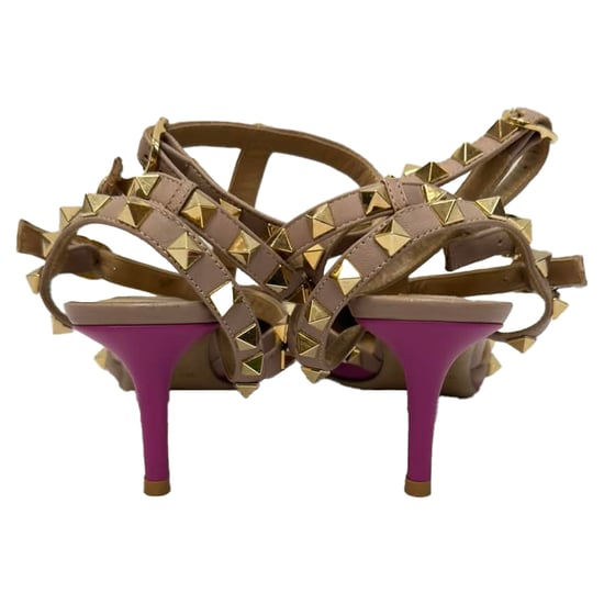 Valentino Rockstud Sandals in Pink and Beige Leather - Image 3