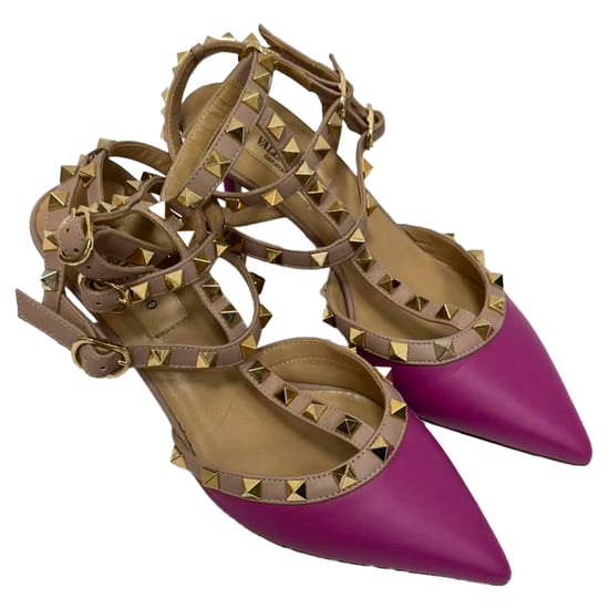 Valentino Rockstud Sandals in Pink and Beige Leather - Image 5