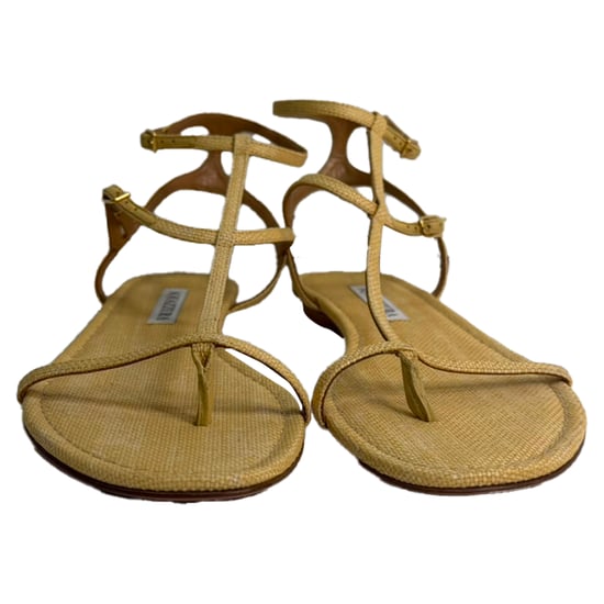 Aquazzura So Ponza T-Strap Sandals in Beige Raffia - Image 3