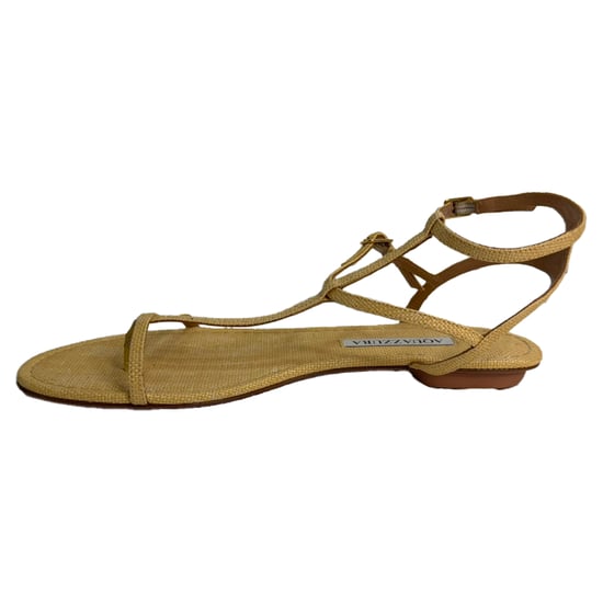 Aquazzura So Ponza T-Strap Sandals in Beige Raffia - Image 5