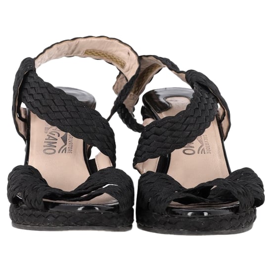 Salvatore Ferragamo Espadrille Wedge Sandals in Black Straw - Image 2