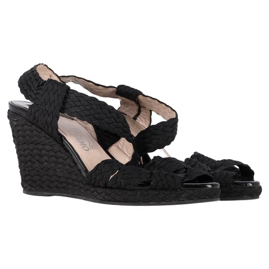 Salvatore Ferragamo Espadrille Wedge Sandals in Black Straw - Image 4