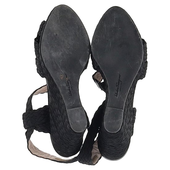 Salvatore Ferragamo Espadrille Wedge Sandals in Black Straw - Image 6