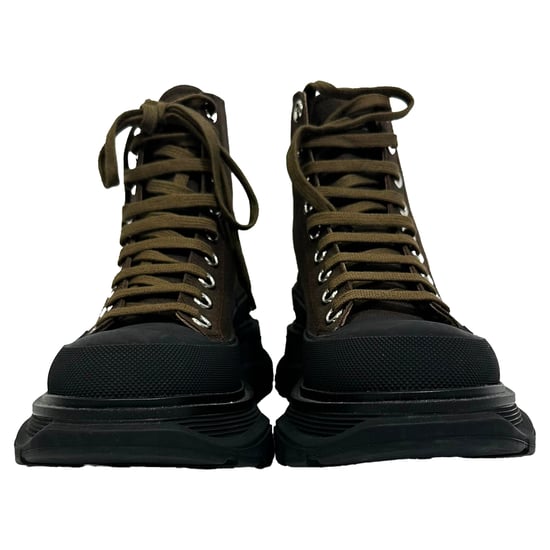 Alexander McQueen Tread Slick High-Top Sneakers in Khaki Canvas - Image 2