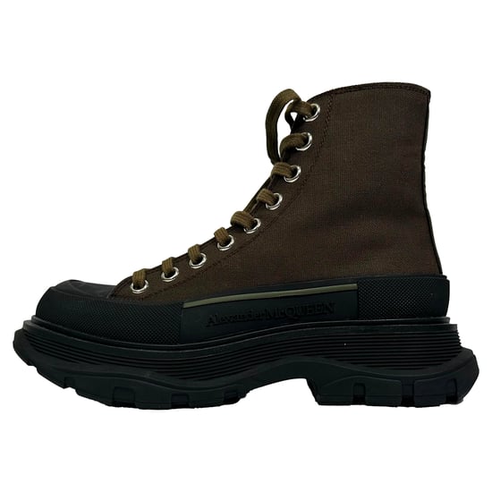 Alexander McQueen Tread Slick High-Top Sneakers in Khaki Canvas - Image 4