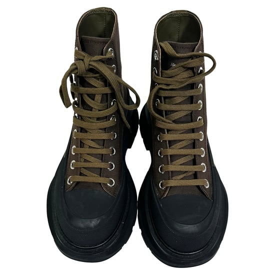 Alexander McQueen Tread Slick High-Top Sneakers in Khaki Canvas - Image 5