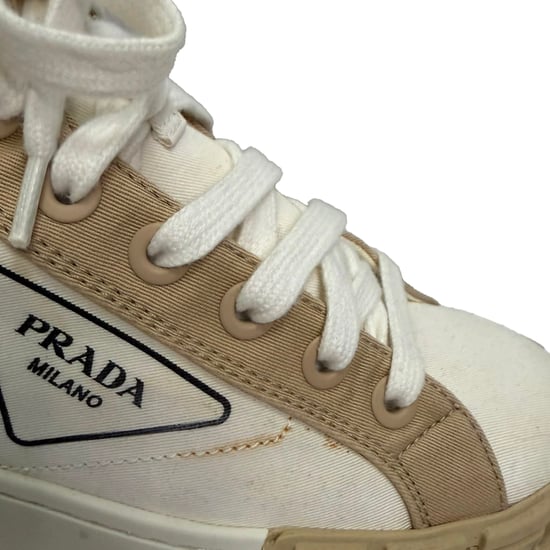Prada Gabardine Hoge Sneakers in Witte Canvas - Image 5