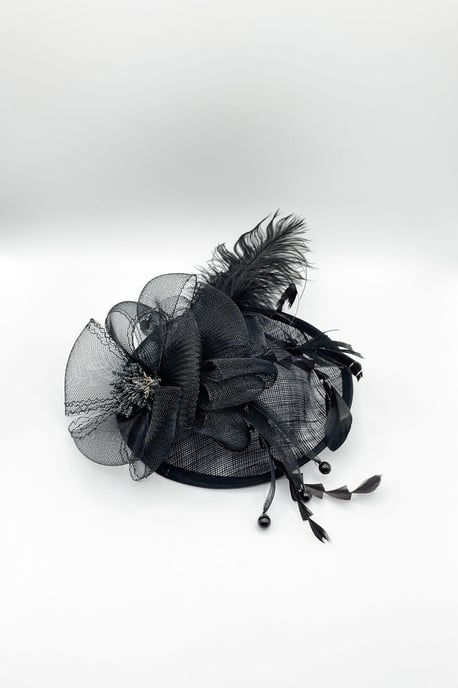 Feather & Bow Bloom Fascinator in Black - Image 2