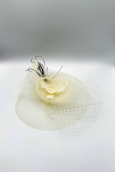 Feather & Polka Veil Fascinator in Cream - Image 2