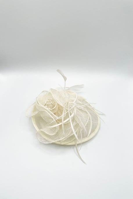 Feather & Pearl Rosette Fascinator in Cream - Image 2