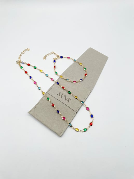 Multicolour Oval Necklace & Bracelet Set - Image 1