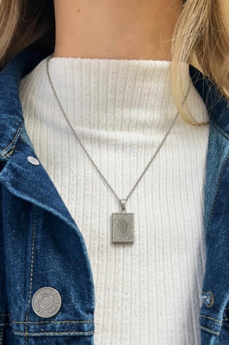 Booklet Locket Pendant Necklace in Silver - Image 2