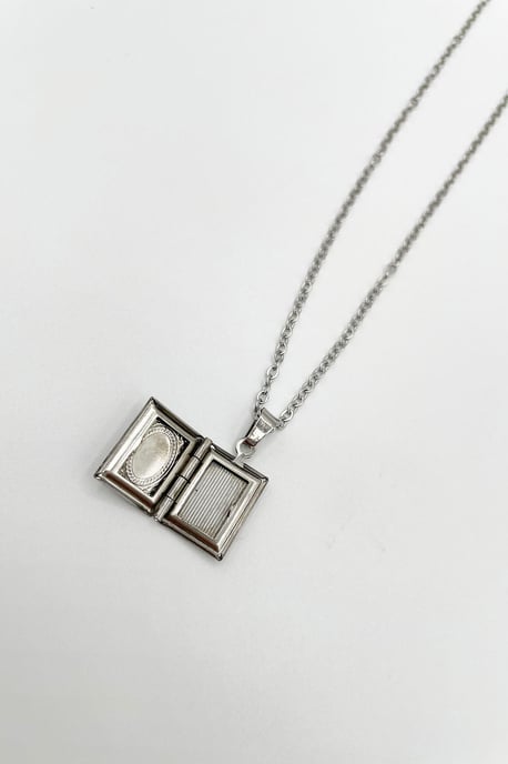 Booklet Locket Pendant Necklace in Silver - Image 3