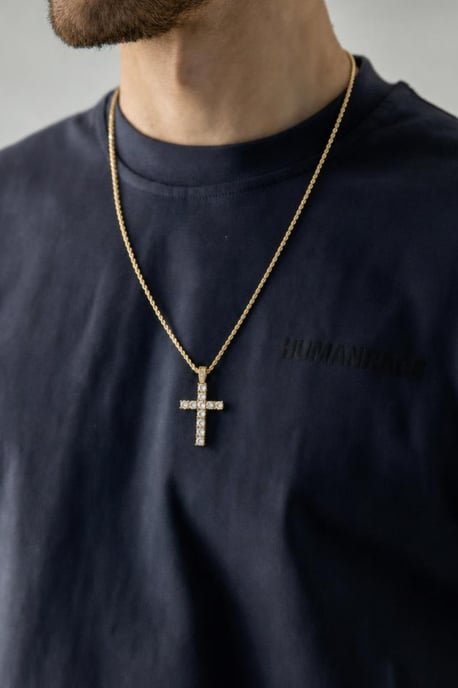 Diamante Cross Pendant Necklace in Gold - Image 2