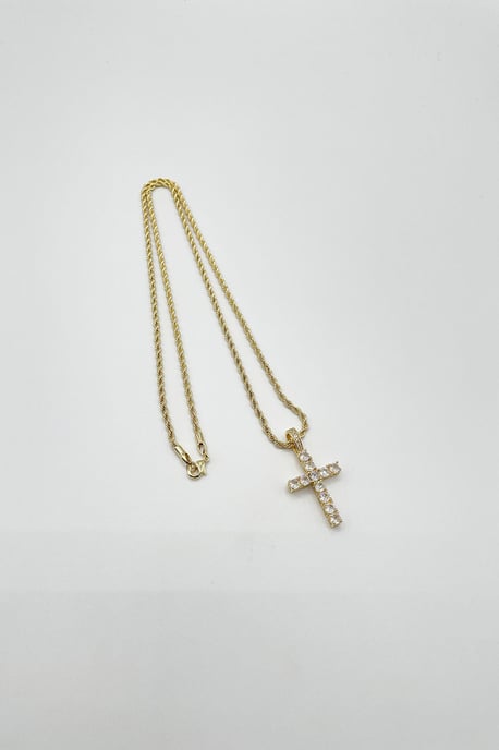 Diamante Cross Pendant Necklace in Gold - Image 3