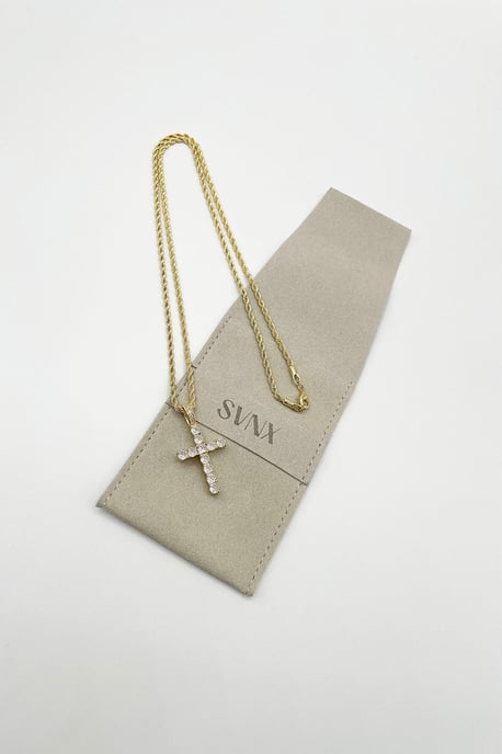 Diamante Cross Pendant Necklace in Gold - Image 4