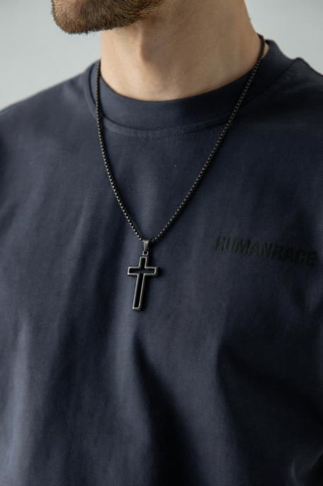 Hollow Cross Pendant Necklace in Black - Image 2