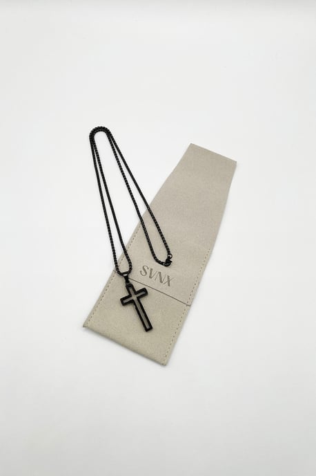 Hollow Cross Pendant Necklace in Black - Image 4
