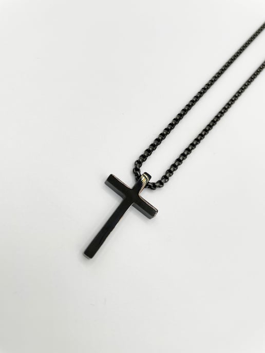 Cross Pendant Necklace in Black - Image 1