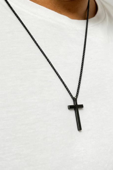 Cross Pendant Necklace in Black - Image 2