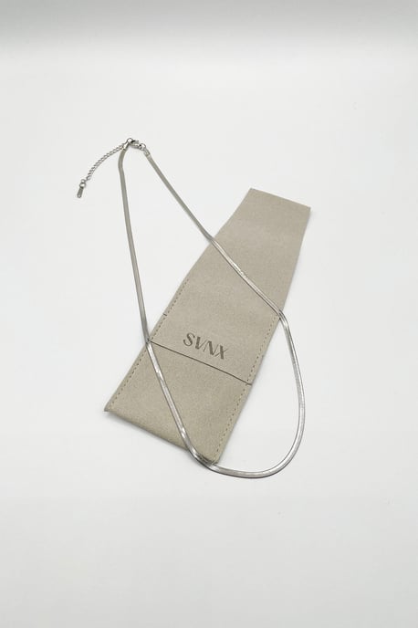 Slim Snake Chain Necklace in Silver - Image 3