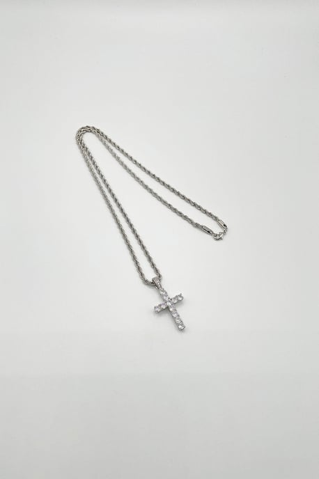 Diamante Cross Pendant Necklace in Silver - Image 4