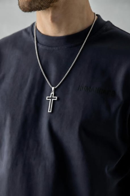 Hollow Cross Pendant Necklace in Silver - Image 2