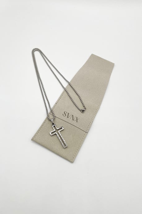 Hollow Cross Pendant Necklace in Silver - Image 3